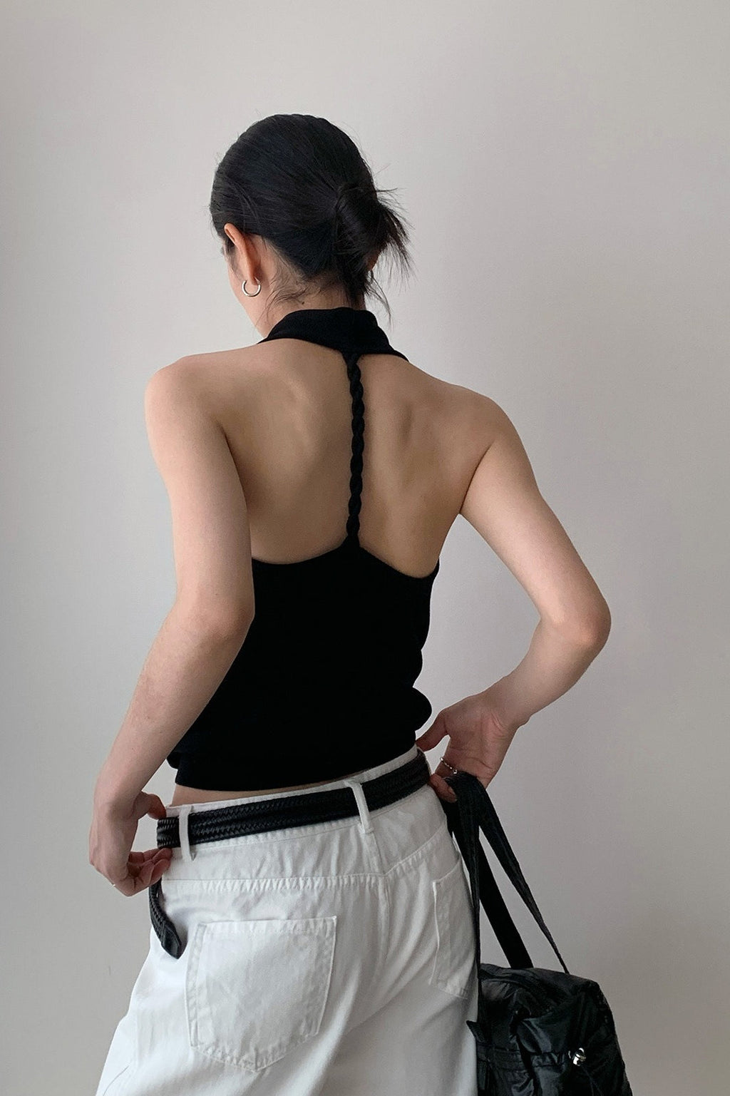Elegant Solid Draped Neck Halter Top image 2