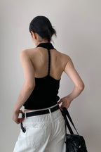 Elegant Solid Draped Neck Halter Top image 2