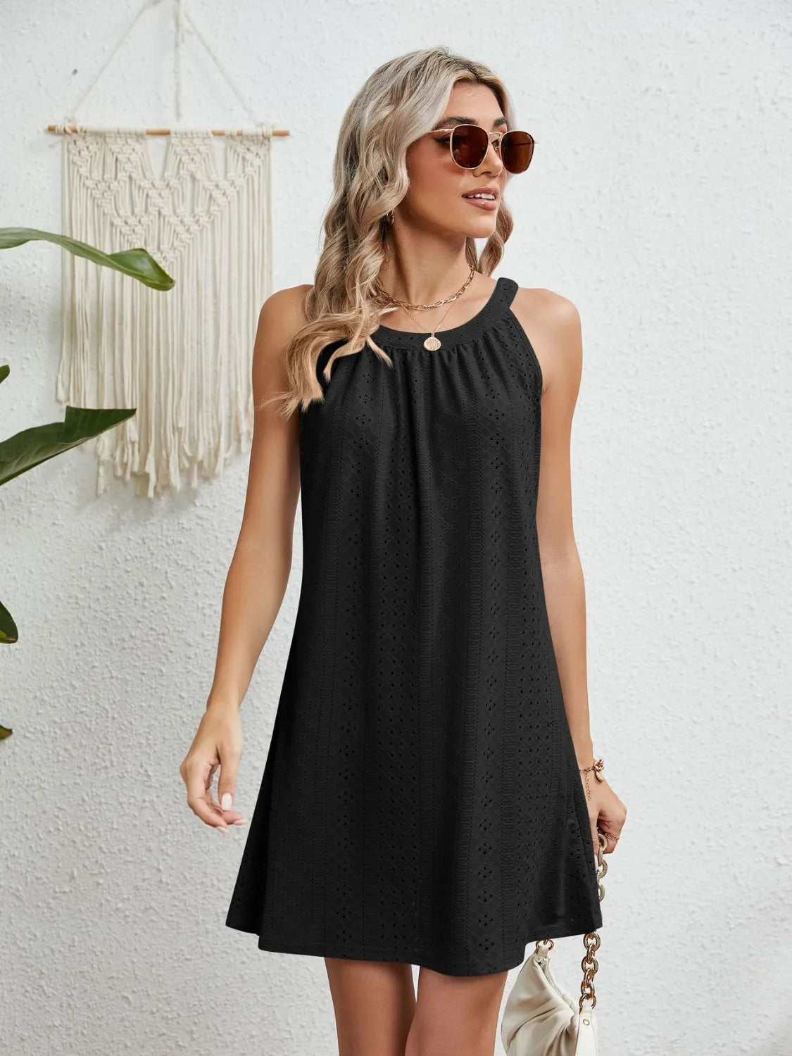 Flora Eyelet Dress detail view styled for Avrienne