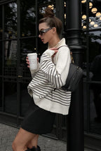 Striped Zip-Front Polo Knit Sweater image 3