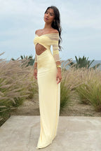 Sheer Mesh Cutout Off Shoulder Patchwork Maxi Dress image 2