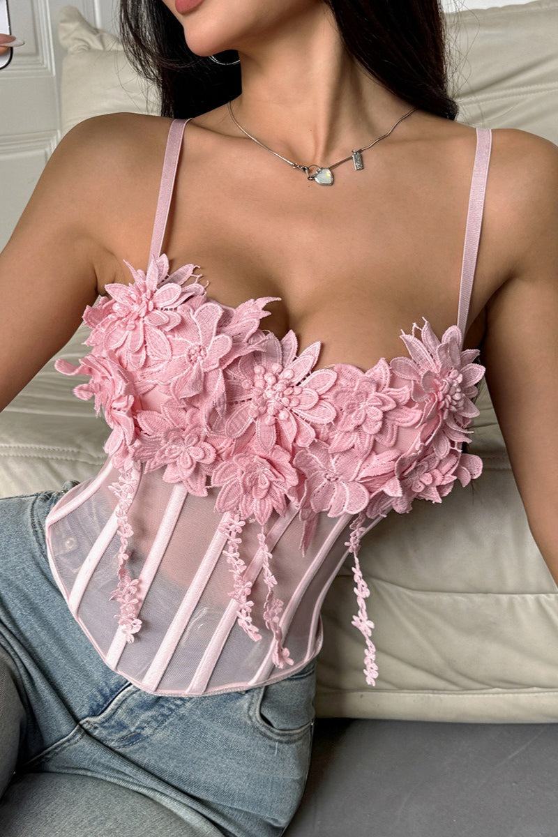 Floral Mesh Sexy Bustier Cami Top image 4