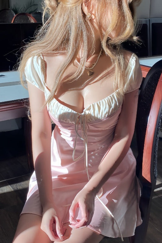 Satin Strapless Tie Slim Romantic Mini Dress image 1