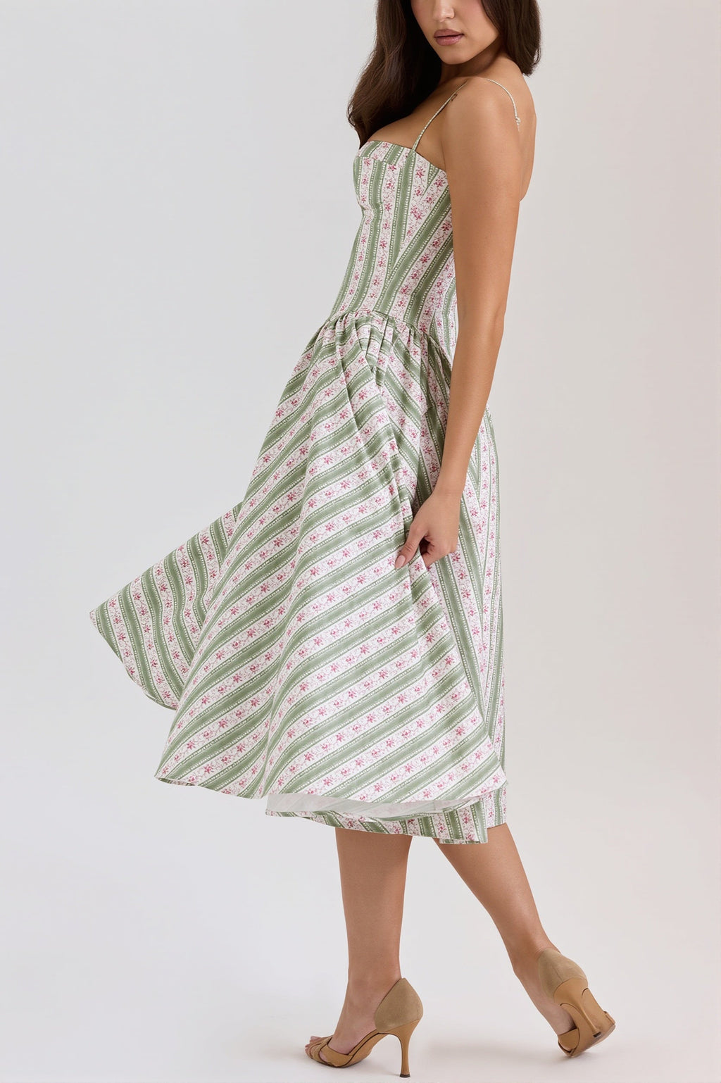 Fresh Floral Striped Cami Midi Dress image 2