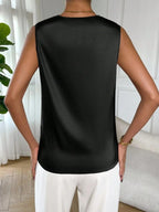 Marisol Satin Blouse detail view styled for Avrienne