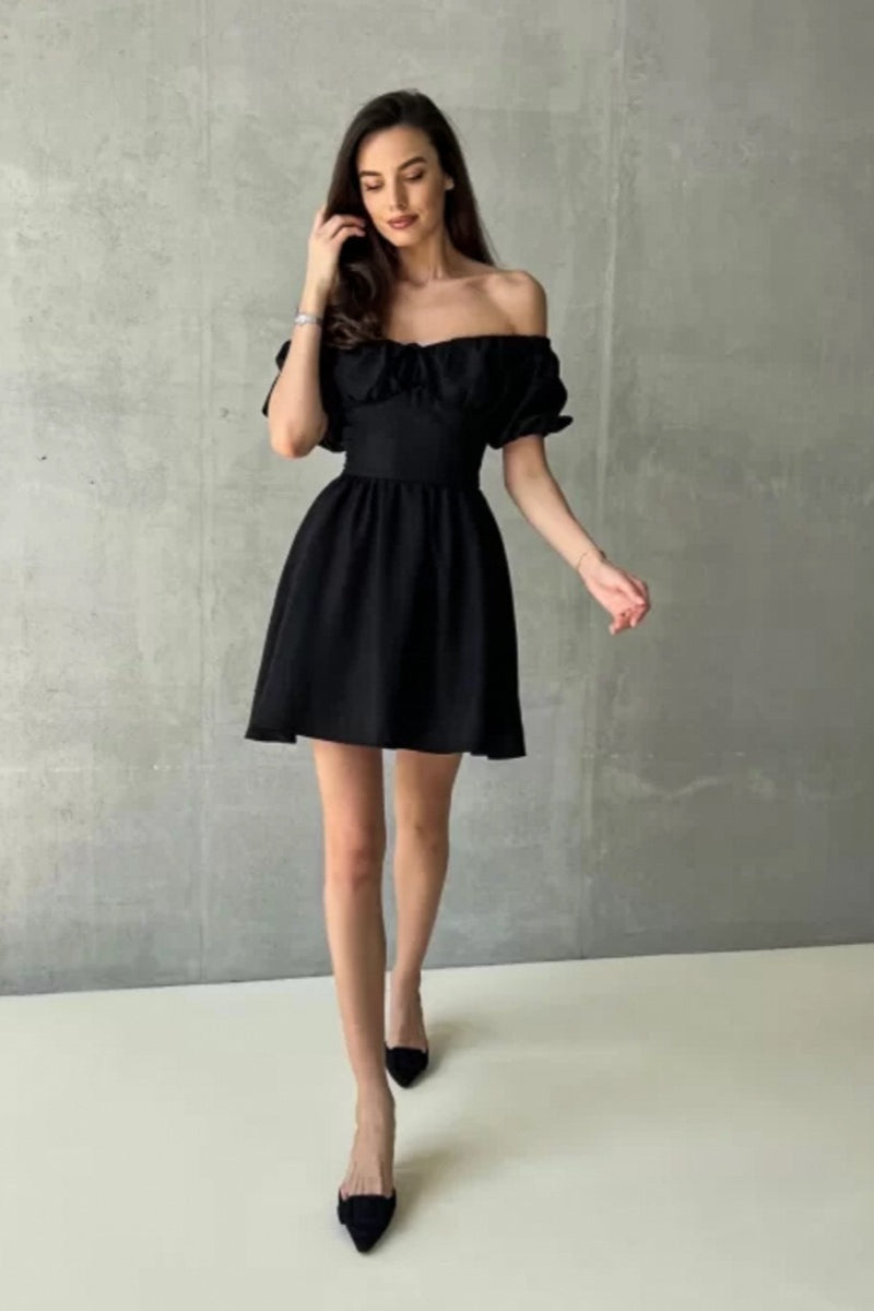 Off Shoulder Puff Sleeve Tie Mini Dress image 10