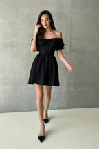 Off Shoulder Puff Sleeve Tie Mini Dress image 10