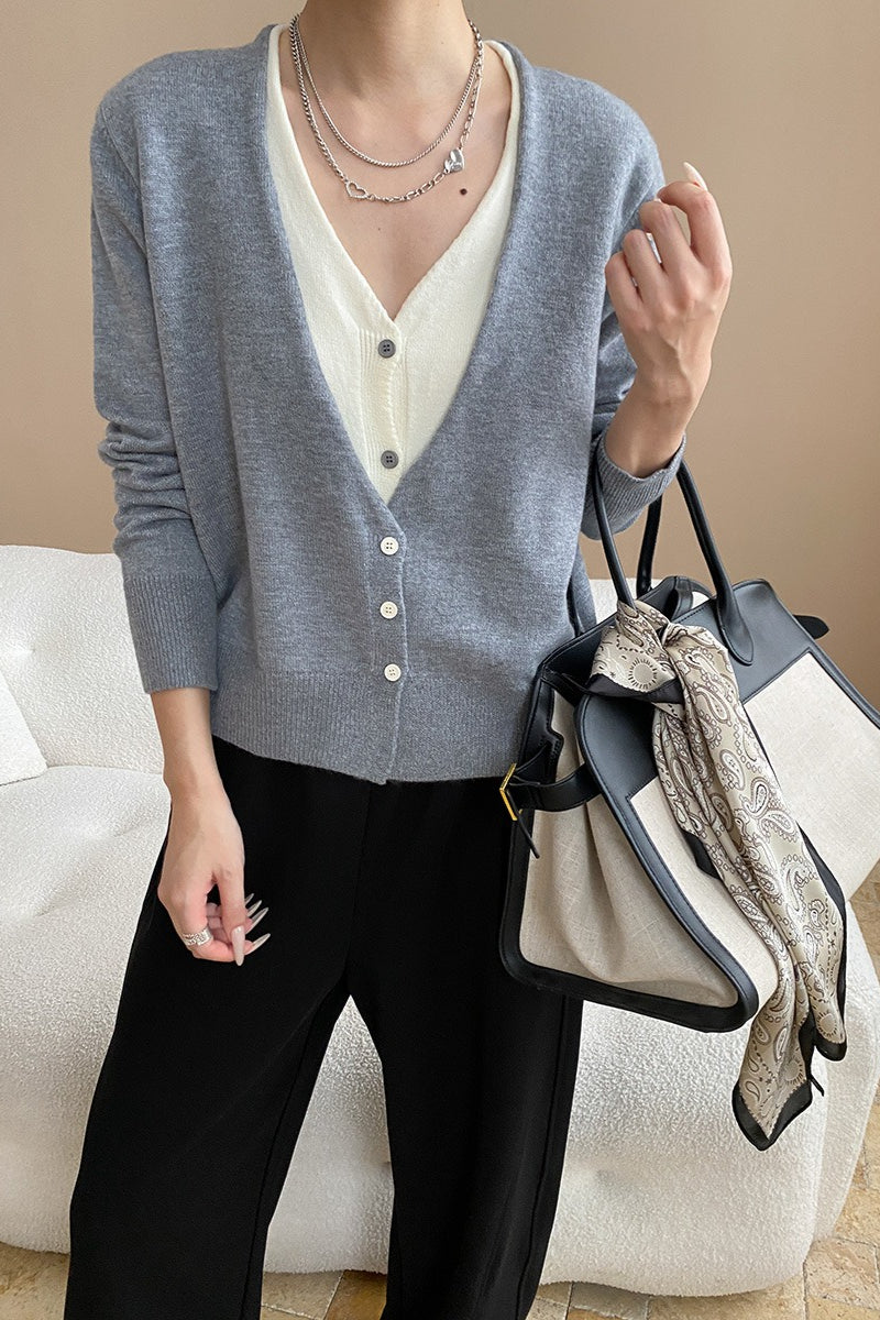 Two-Tone V-Neck Cardigan image 21