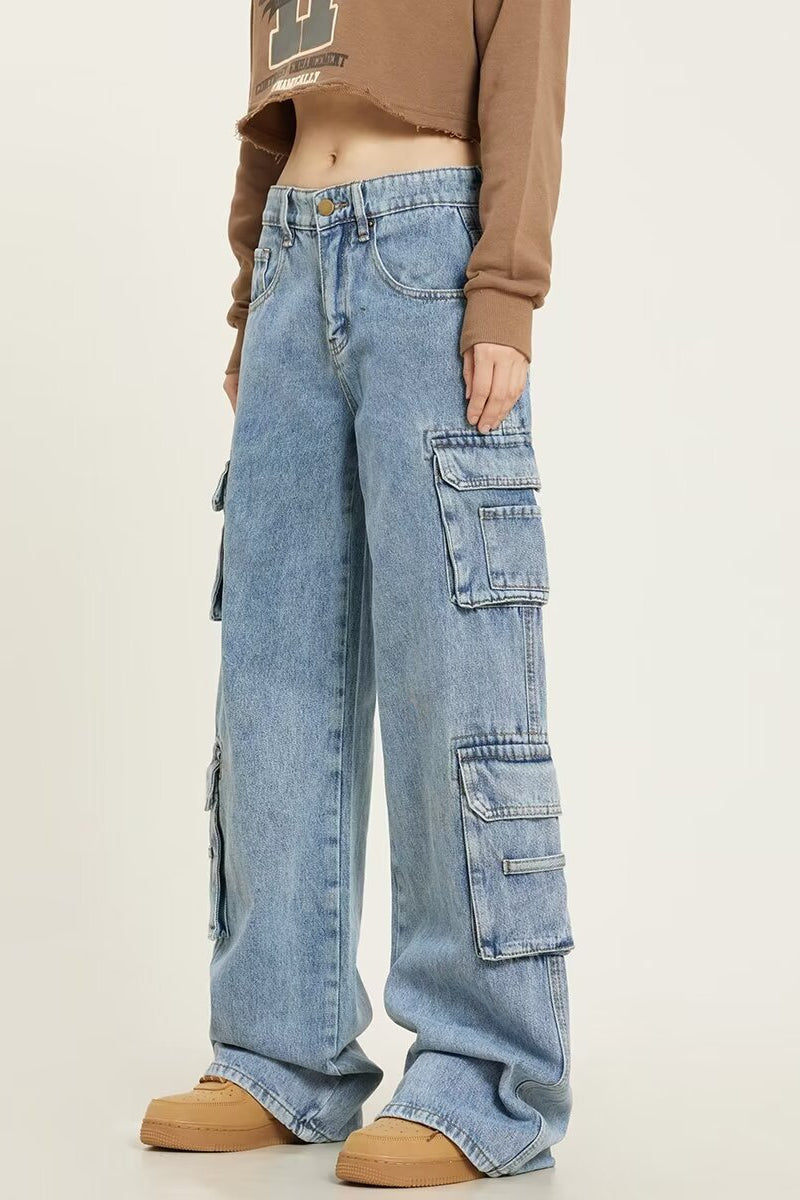 Vintage Washed Wide Leg Cargo Jeans image 4