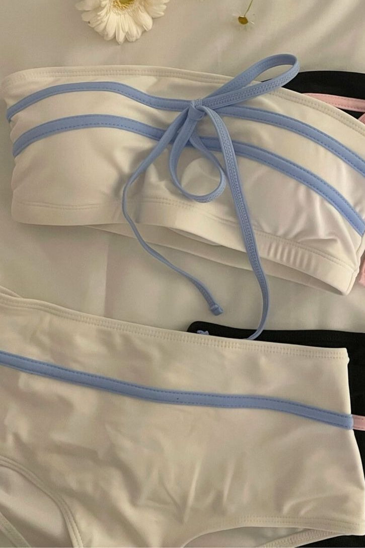 Bandeau Color Block Bow Sweet Bikini Set image 8
