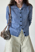 Color Block Striped Fitted Wool Knit Cardigan image 1