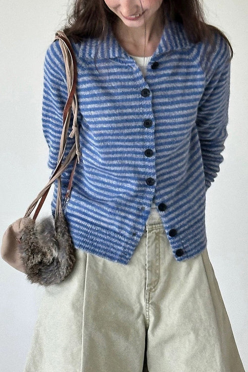 Color Block Striped Fitted Wool Knit Cardigan image 1