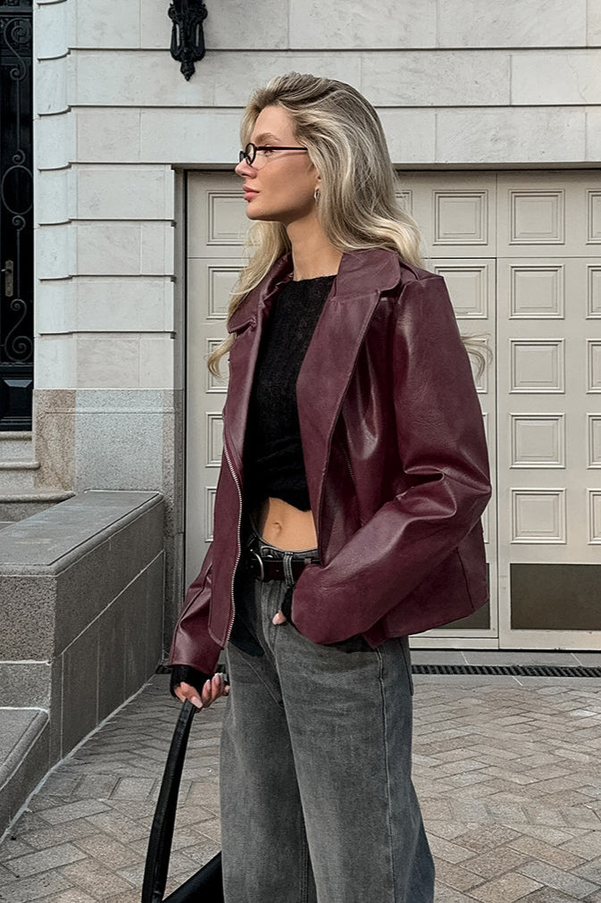 Angora Red PU Leather Blazer Coat image 3