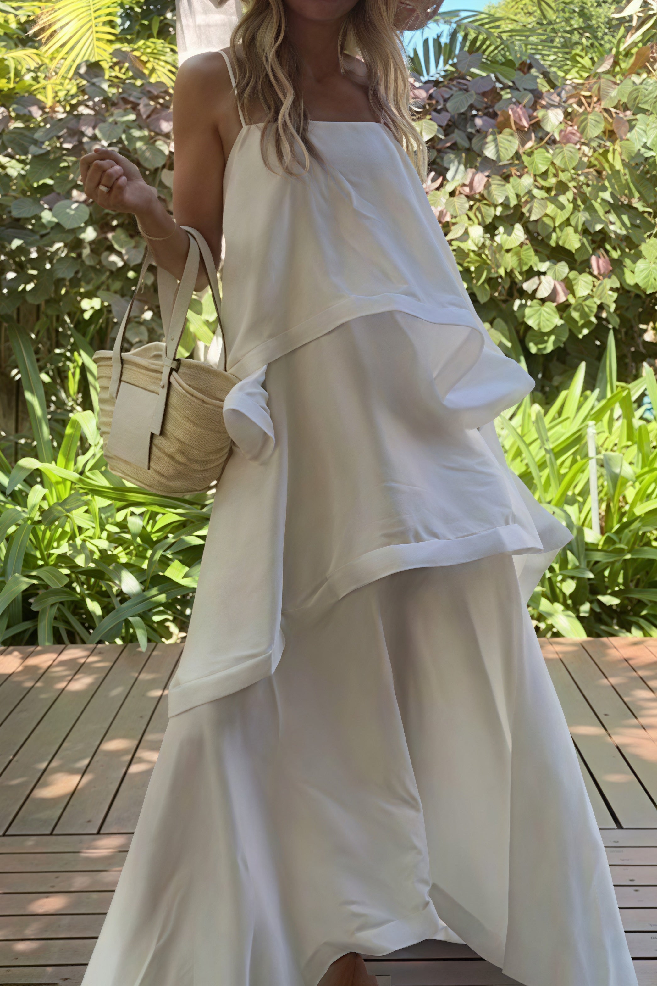 White Flowy Cami Tiered Maxi Dress image 5