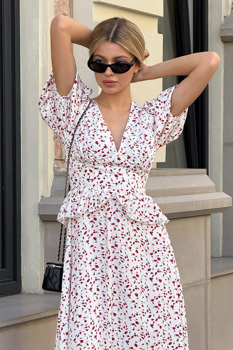 Puff Sleeve Fitted Waist Floral Dress image 2