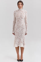 Round Neck Lace Long Sleeve Mermaid Midi Dress image 4