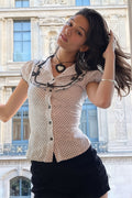 Lapel Button Bow Polka Dot Blouse image 1