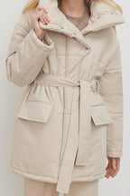 Longline Cotton Tie Waist Puffer Jacket image 1