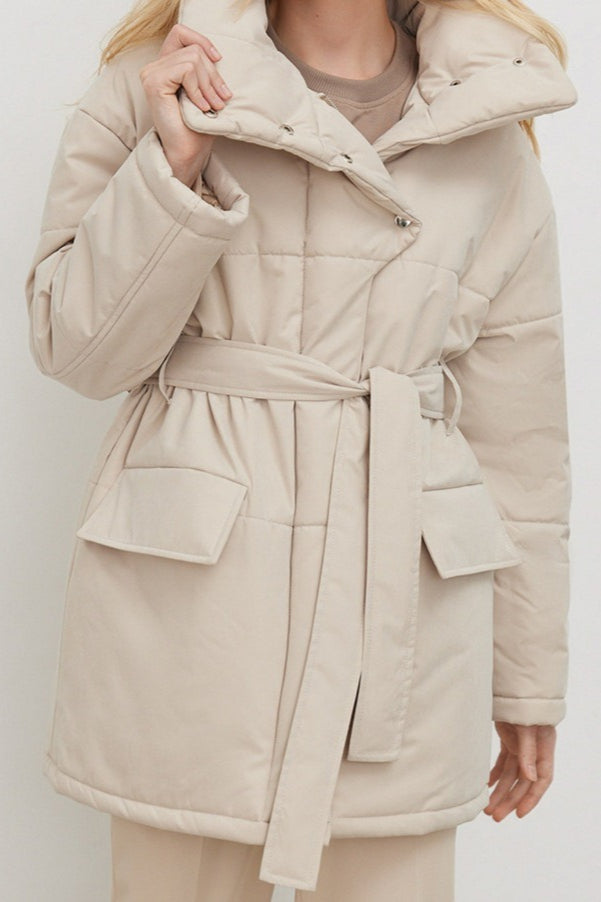 Longline Cotton Tie Waist Puffer Jacket image 1