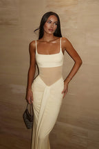 Mesh Waist Tie Cami Bodycon Maxi Dress image 1