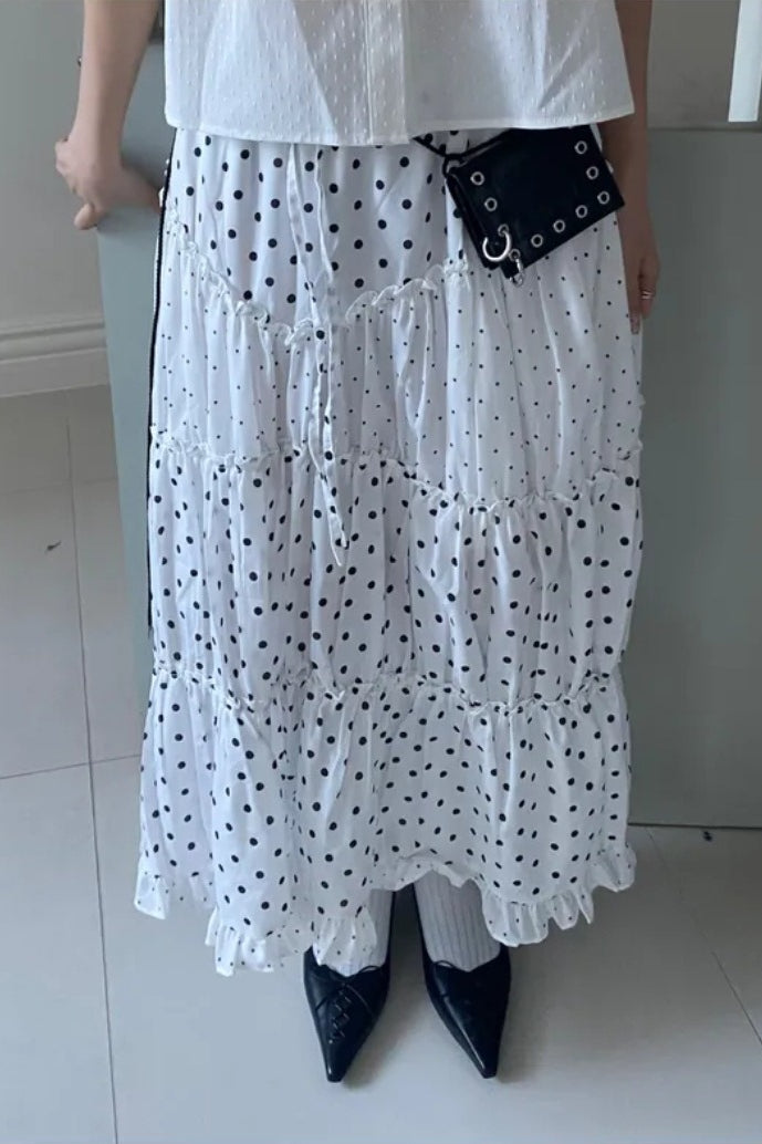 Kawaii Retro Polka Dot Ruffle Trim Mini Skirt image 3