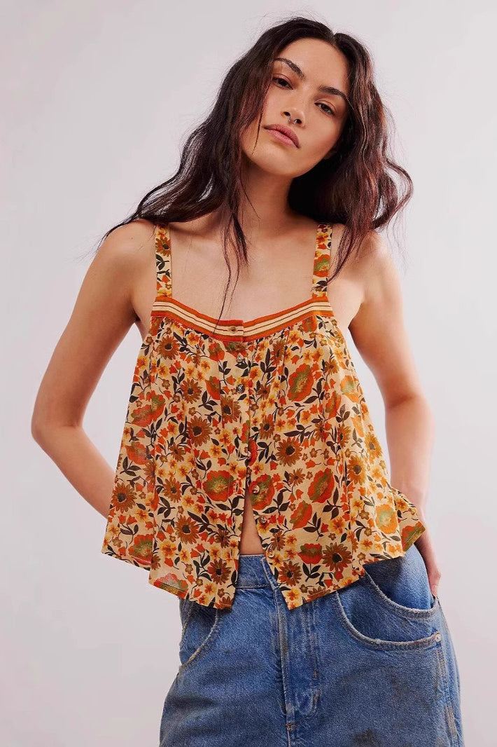 Chic Loose Floral Print Slit Cami Top image 1