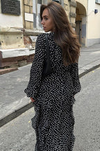 Vintage V-Neck Polka Dot Puff Sleeve A-Line Maxi Dress image 3