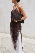 Satin Slip Dress Lace Panel Side Slit Cami Top image 5