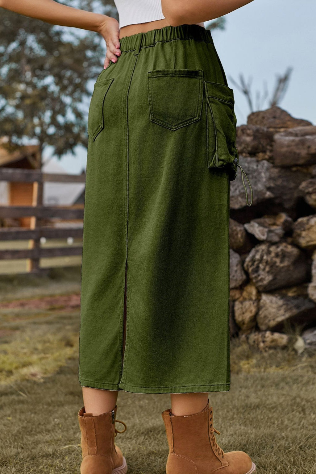 Vintage High-Waist Denim Cargo Midi Skirt image 8