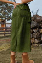 Vintage High-Waist Denim Cargo Midi Skirt image 8