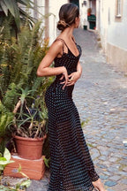 Polka Dot Sheer Backless Tie Maxi Dress image 3