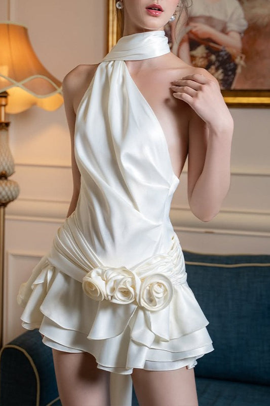 Elegant Satin 3D Floral Cocktail Dress image 4