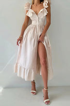 Ruffle Striped Square Collar Midi Dress image 9