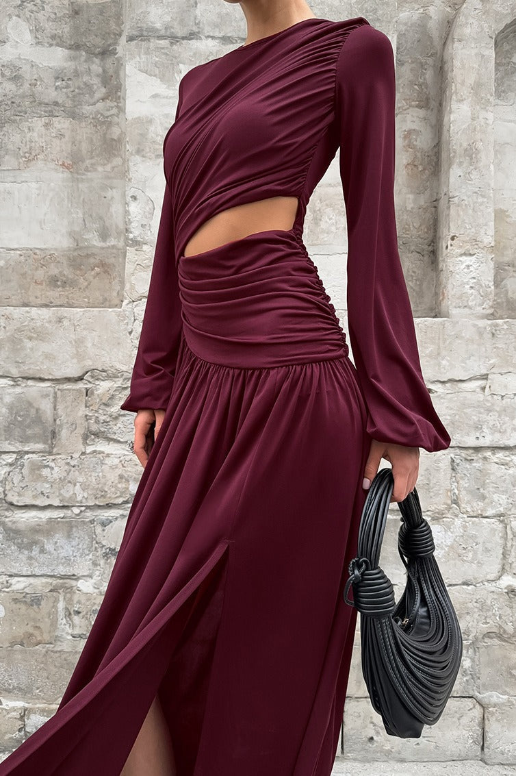 Vintage Round Neck Long Sleeve Cutout Maxi Dress image 2