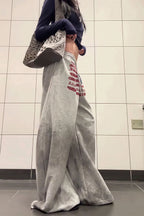 Retro Gray Graphic Drawcord Baggy Sweat Pants image 3