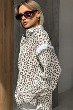 Elegant Leopard Print Cotton Long Sleeve Blouse image 2