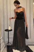 Strapless Cutout Back Ribbon Dot Print Cami Maxi Dress image 1