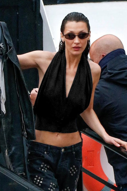 Loose V Neck Halter Solid Waist Button Backless Tank Top image 4