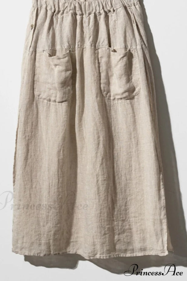 Solid Linen Midi Skirt with Pockets image 5
