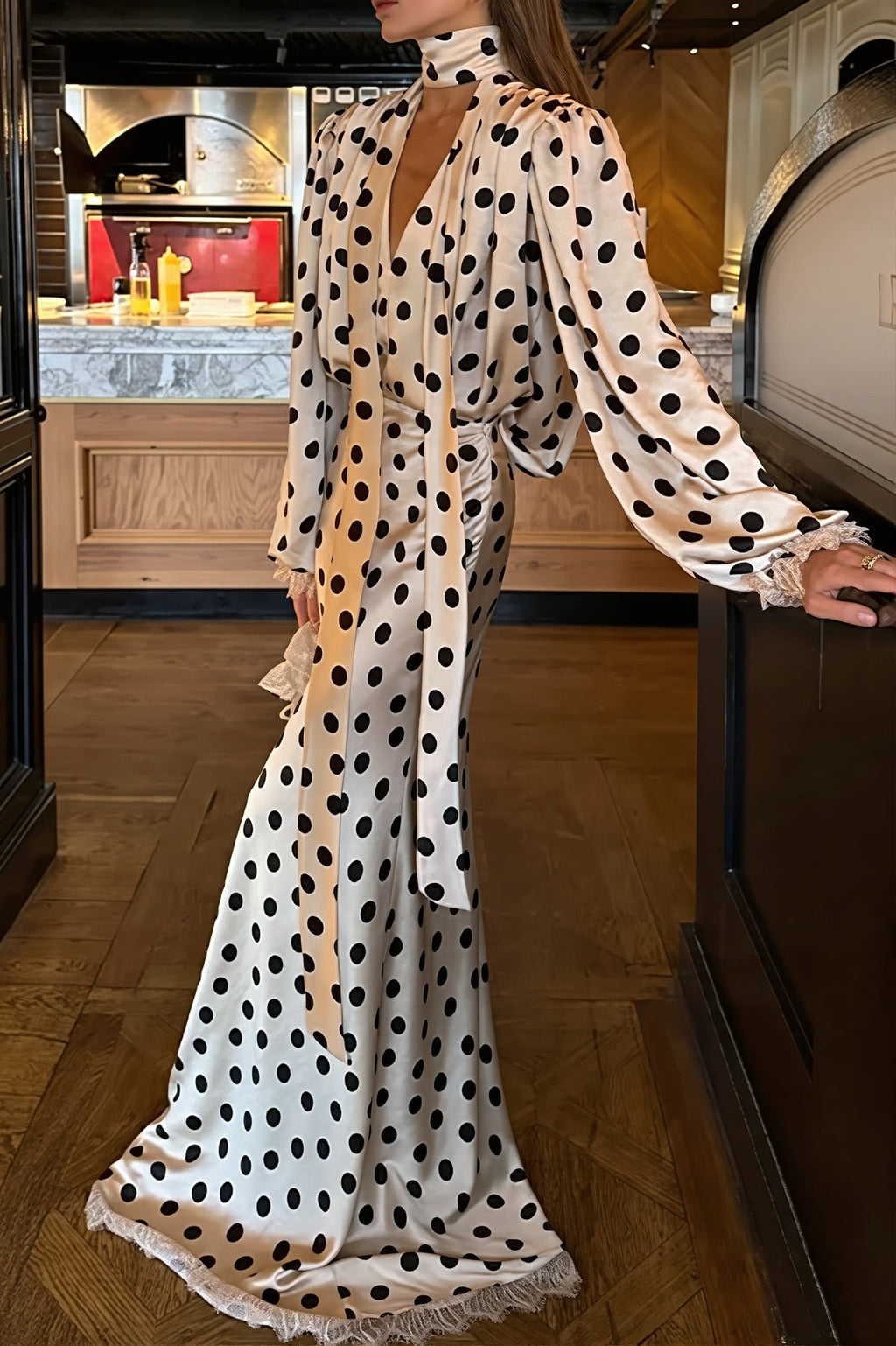 Vintage Polka Dot Sash Maxi Dress image 2