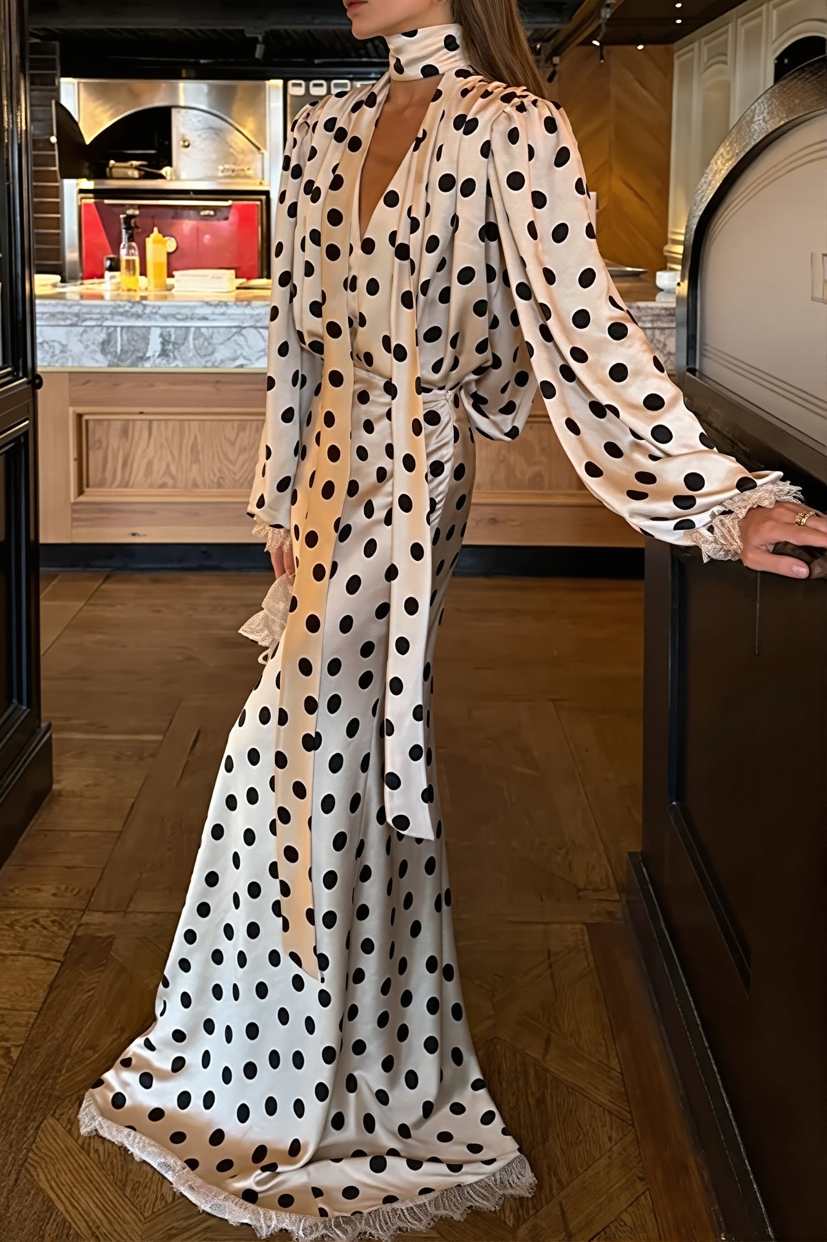 Vintage Polka Dot Sash Maxi Dress image 2