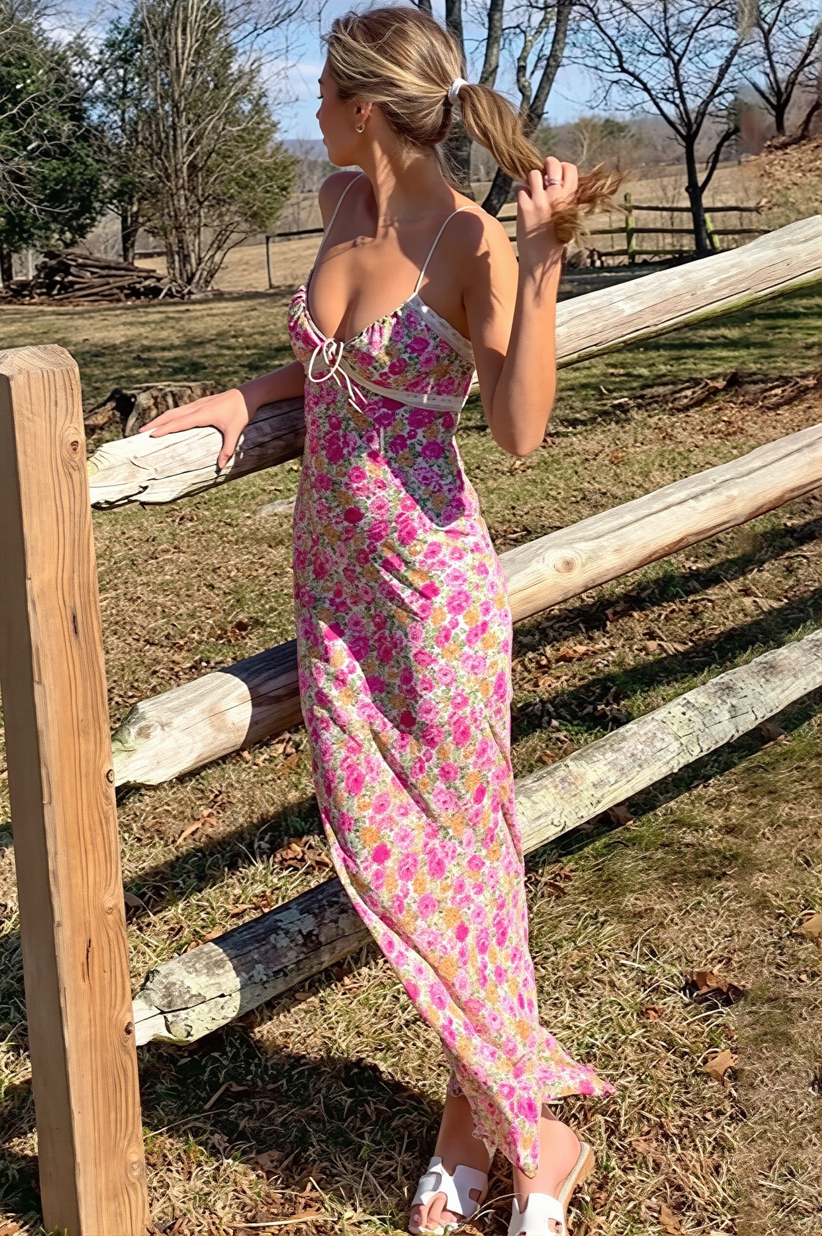 Sweet Floral Lace Trim Cami Maxi Dress image 3
