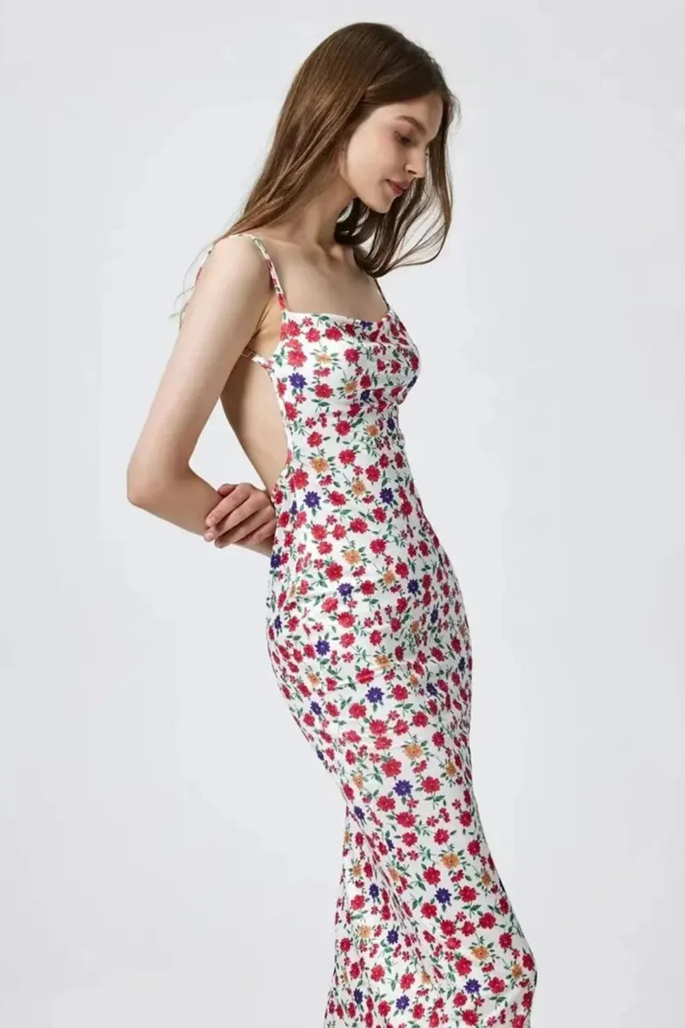 Cotton Floral Beach Print Suspender Maxi Dress image 12