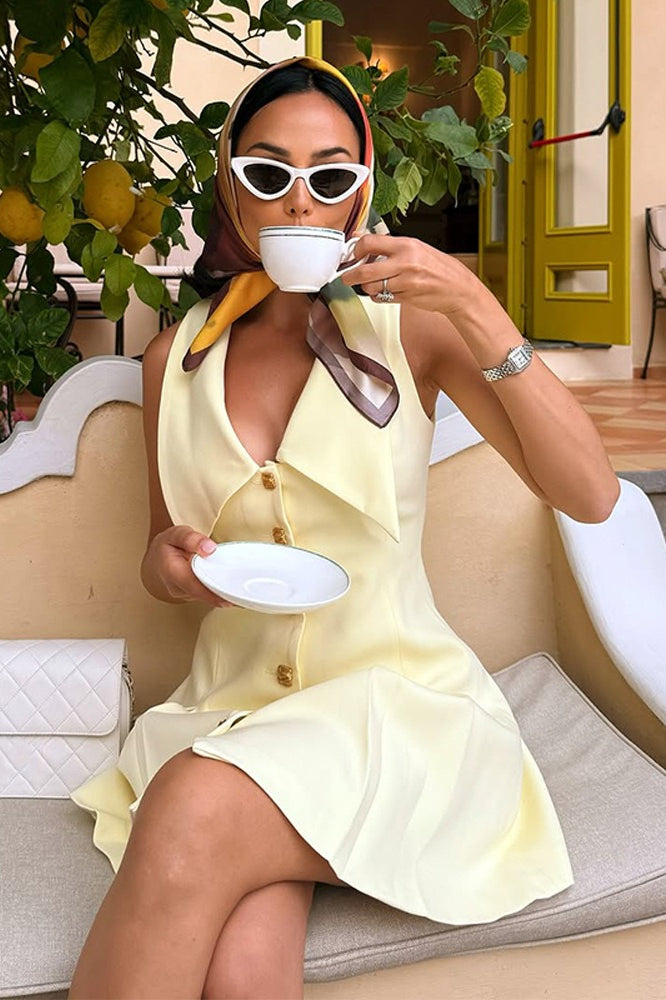 Simple Sleeveless Lapel Button Waist Mini Dress image 3