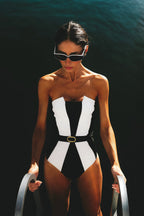 Solid Contrast Bikini Sexy Swimsuit One Piece Swimwear image 1