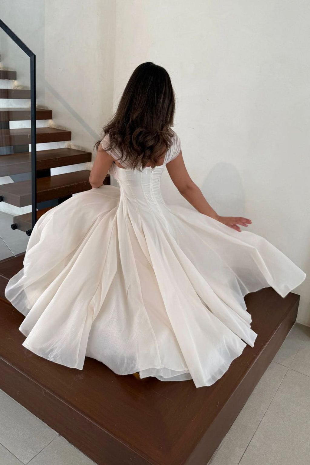 Soft Mesh Waist Flared Prom Dress image 7