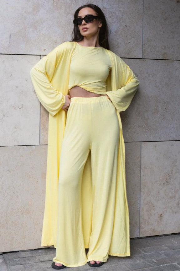 Solid Knit Flowly Long Sleeve Robe Three Piece Set image 1