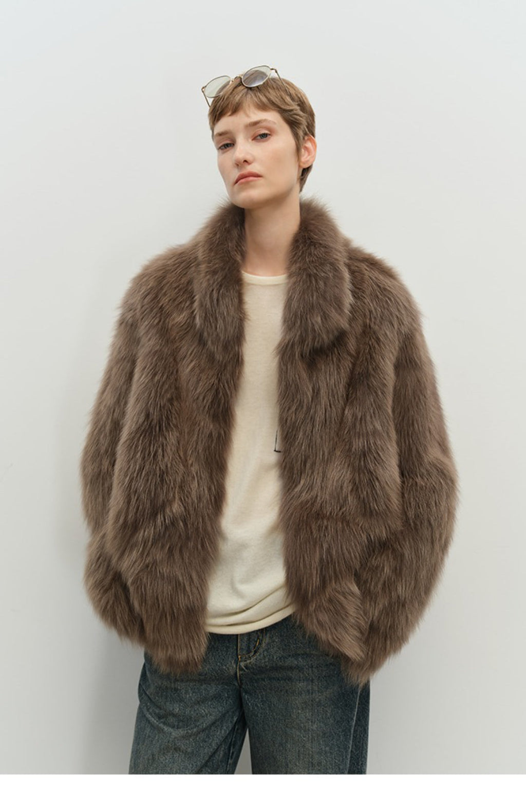 Minimalist Mid-Length Faux Fur Stand Collar Coat image 5