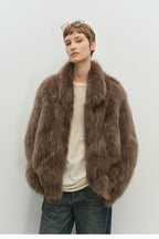 Minimalist Mid-Length Faux Fur Stand Collar Coat image 5