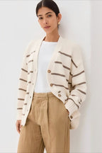 Flattering Striped V Neck Relaxed Knit Cardigan image 4